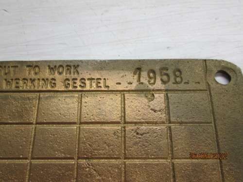 SAR : BRASS BOILER CERTIFICTION INSPECTION PLATE - 1958