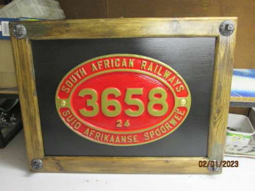 SOUTH AFRICAN RAILWAY - CLASS 24 STEAM - REPLICA PLATE MOUNTED ON SOLID FRAME