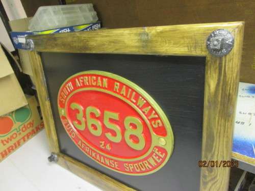 SOUTH AFRICAN RAILWAY - CLASS 24 STEAM - REPLICA PLATE MOUNTED ON SOLID FRAME