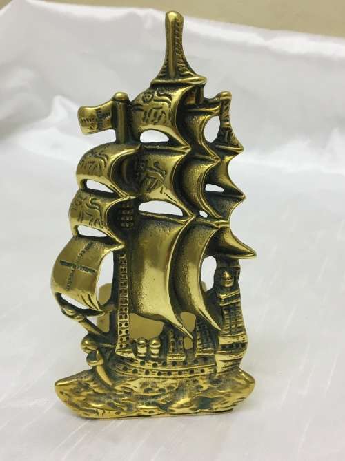 Stunning Brass Door Stop Shaped like an Old Galleon