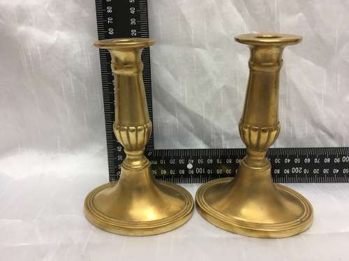 Pair of Heavy Brushed Brass Candleholders