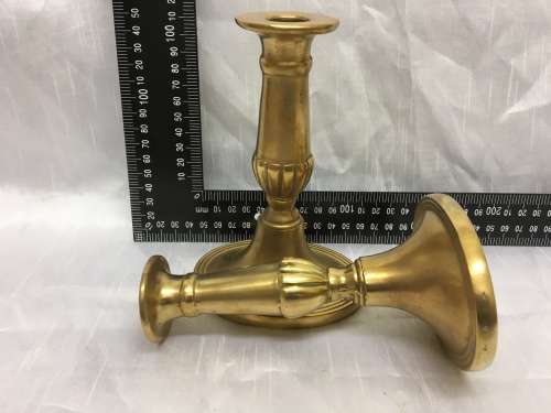Pair of Heavy Brushed Brass Candleholders