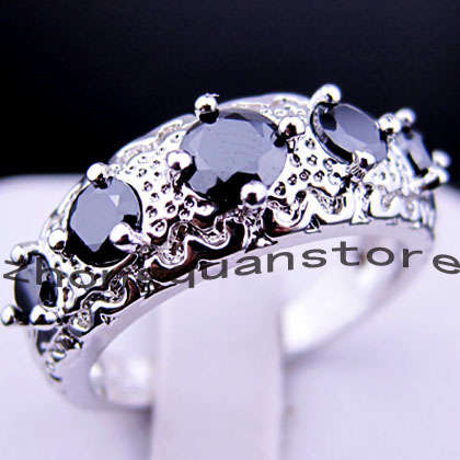 Black sapphire lady's 10KT white Gold Filled Ring