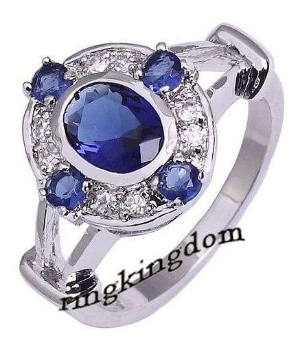 Women's Blue Sapphire 10KT white Gold Filled Ring size 8