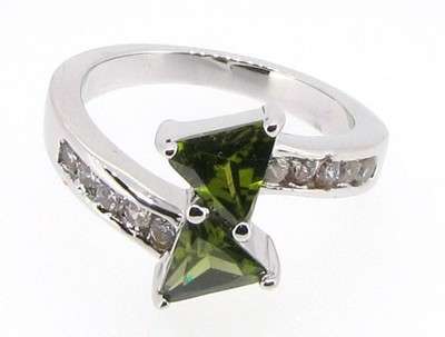 Peridot 14k white gold filled ring size 8