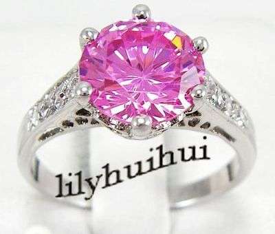 Pink Sapphire Woman's 10KT White Gold Filled Ring Size 8