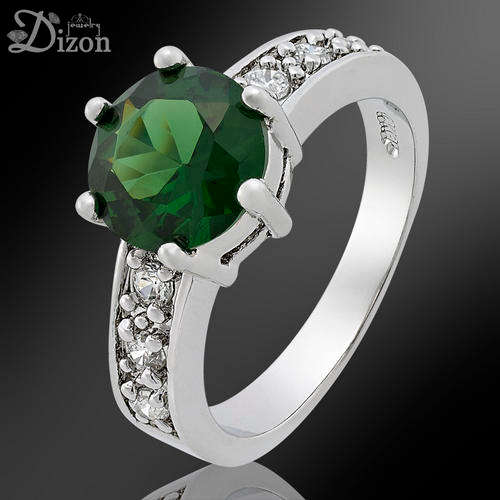 GREEN EMERALD TOPAZ WHITE GOLD GP GIFT RING