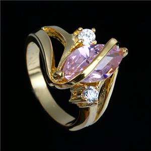 Natural pink & Crystal 1.88CT yellow gold-plated 14K Ring size 8