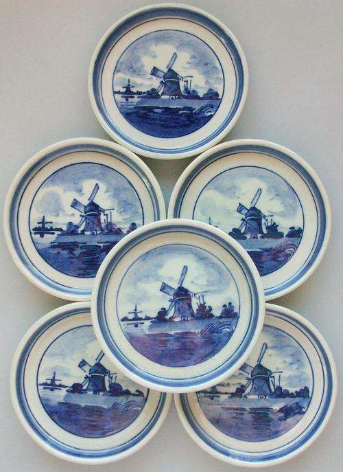 SET OF SIX DELFTS COASTERS.