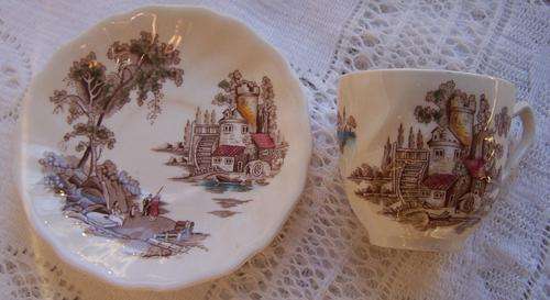 JOHNSON BROS. COFFEE CUP AND SAUCER. "THE OLD MILL"