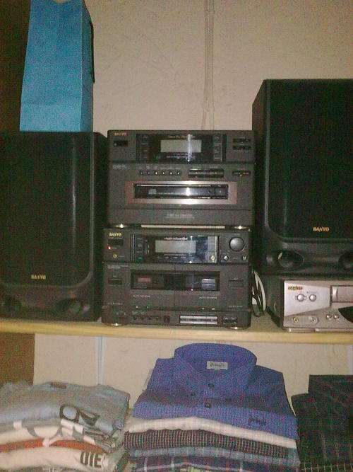 54cm Sony TV, Sanyo sound system, and Sanyo VHS
