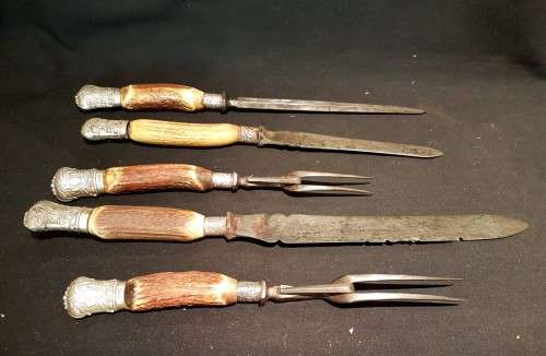 Sheffield -  Antler Handle Serving Set - Hallmarked silver - Beautiful! - Low price, bid now!