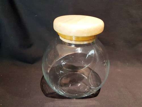 Glass cookie bowl with wooden top