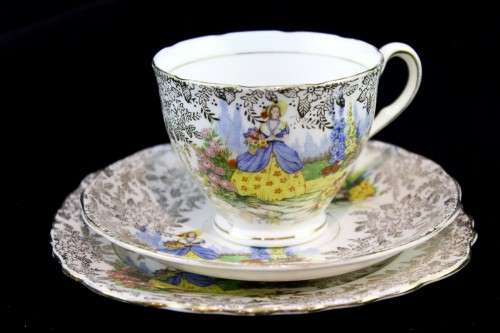 Colclough Bone China  - Victorian Lady in Garden + Gold Chintz - Magnificent trio - Bid Now!!!