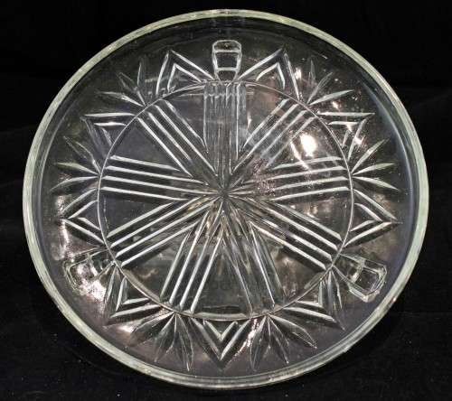 Glass footed serving plate - ornate