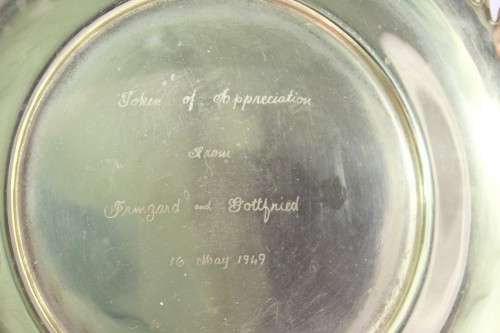 EPNS - swing handle tray with dedication 1949