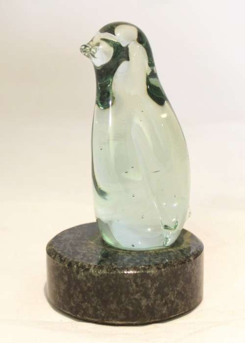 Glass penguin on a marble stand  - Beautiful!!