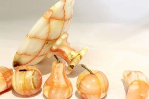 Marble fruit on a marble pedestal bowl