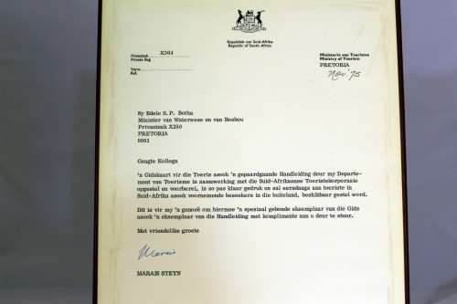 Gidskaart vir die toeris - presentation to Min. SP Botha from Marais Steyn