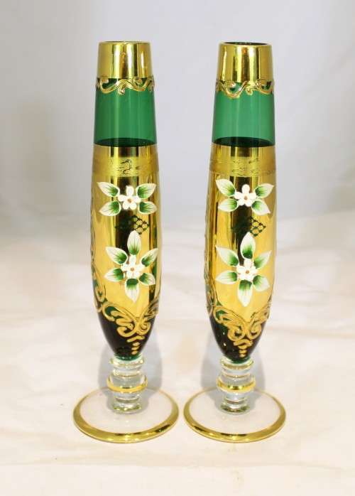 Venetian style vases - Pair of slimline green vases - Beauties!! - Low price!! - Bid Now!!!