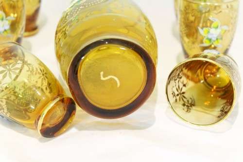Venetian style decanter set!! Yellow with 6 shot glasses