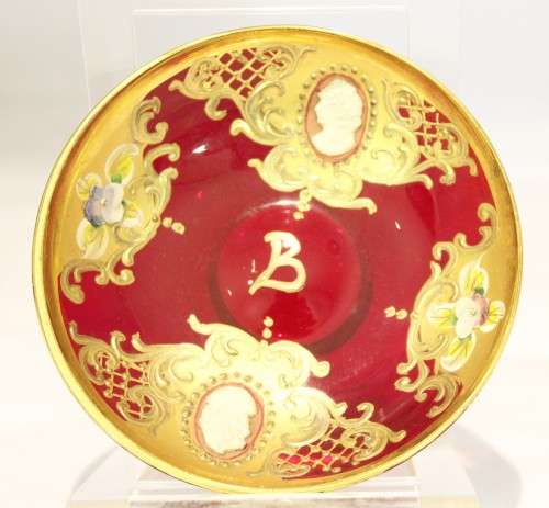 Venetian style bowl - red sweet bowl with cameo inserts
