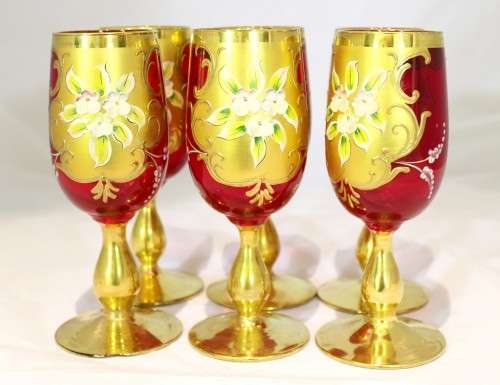 Venetian style - Red wine glasses - A beautiful 6 piece set! - Low price!! - Bid Now!