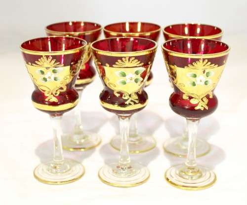 Venetian style - Red Absinthe glasses - A beautiful 6 piece set! - Low price!! - Bid Now!