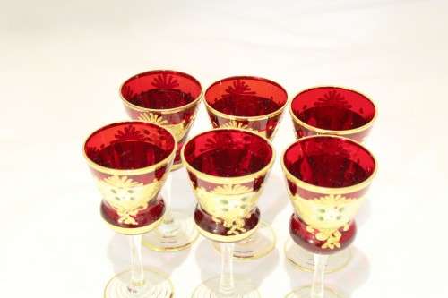 Venetian style - Red Absinthe glasses - A beautiful 6 piece set! - Low price!! - Bid Now!