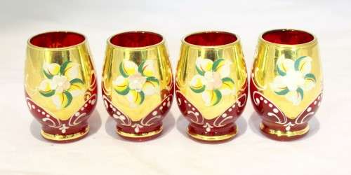 Venetian style - Red shooter glasses - A beautiful 4 piece set! - Low price!! - Bid Now!