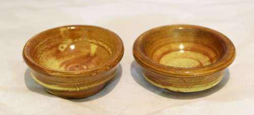 Pair of pottery salts - glazed