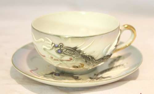 Manna china - Japan - Embossed dragon motif - Demitasse duo - Stunning! - Bid Now!!!