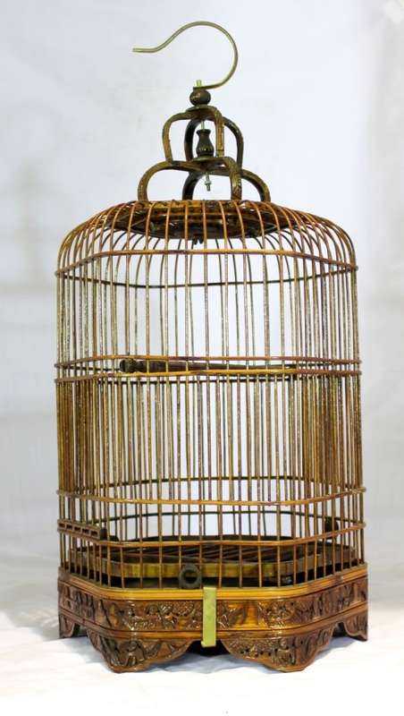 Bird cage - Ornate bamboo with carved relief - A stunning piece!! - Bid Now!!!