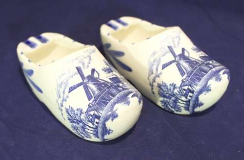 pair of large blue and white Dutch ashtray shoes