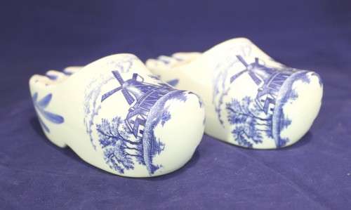 pair of large blue and white Dutch ashtray shoes