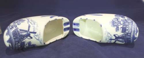 pair of large blue and white Dutch ashtray shoes