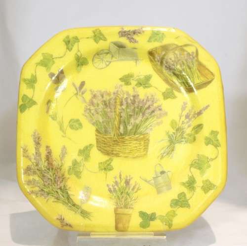 Decoupage plate - yellow flowers