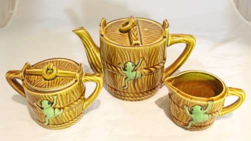 Character tea pot, milk jug and sugar pot