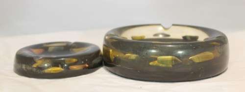 Pair of semi precious stone ashtrays in molded plastic