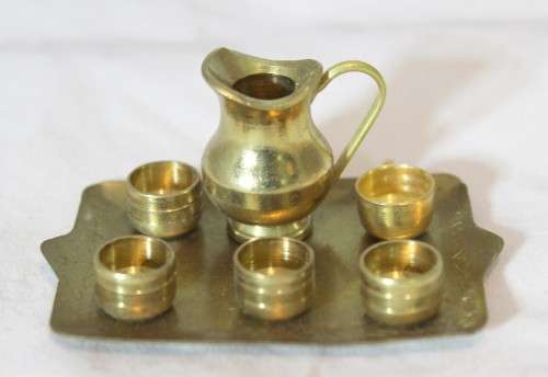 Miniature brass tray with jug and 5 glasses - Beautiful! - Low price - Bid Now!!!
