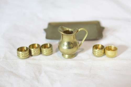 Miniature brass tray with jug and 5 glasses - Beautiful! - Low price - Bid Now!!!