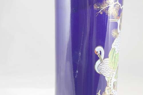 Japanese - imperial blue - cylindrical vase with bird motif