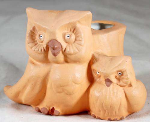 Owl with chick toothpick holder