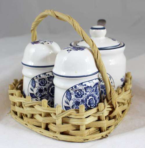 Delft - Holland - Condiment Set In a Basket - Gorgeous!! - Bid Now!