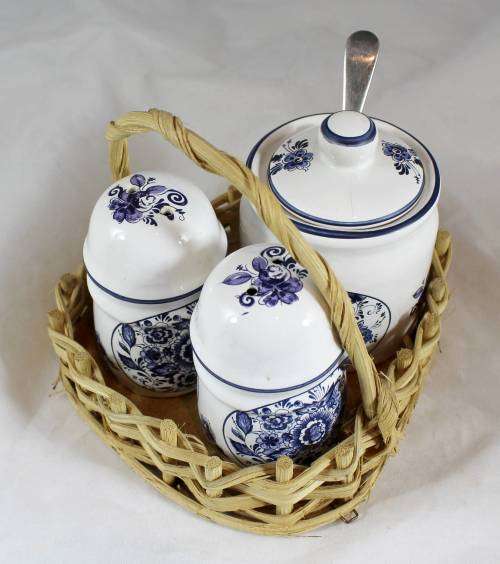 Delft - Holland - Condiment Set In a Basket - Gorgeous!! - Bid Now!
