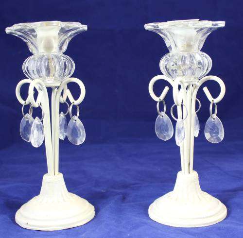 Cast Iron and Glass Candlesticks - Pair - Absolutely Elegant!! - Bid Now!