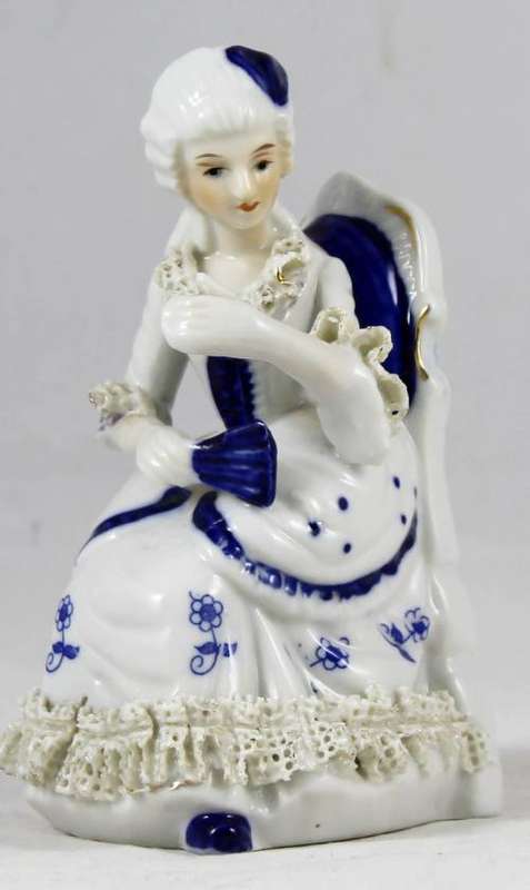 Victorian Lady with a Fan - Blue and White