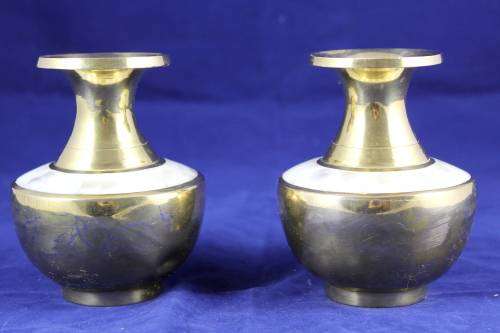 Brass Vases with Pearl inserts - Stunning Pair - Bid Now!!!
