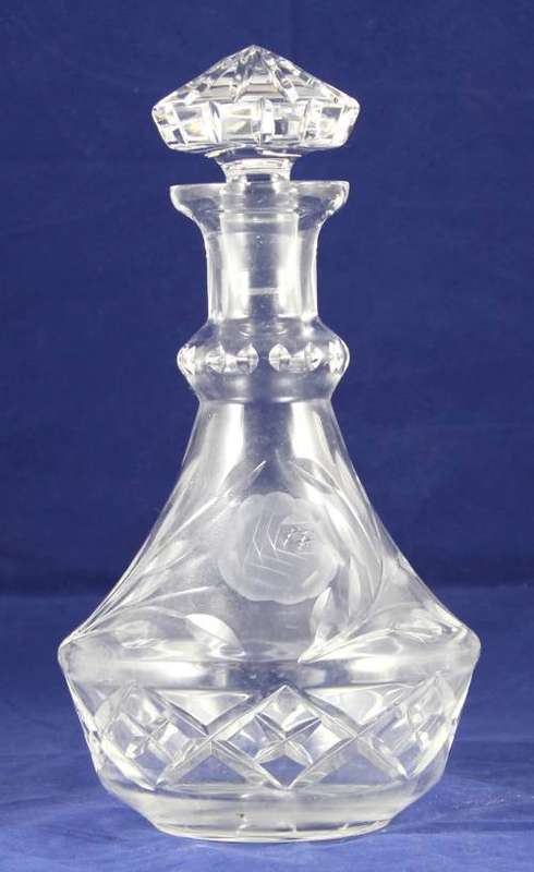 Rose cut glass decanter and stopper
