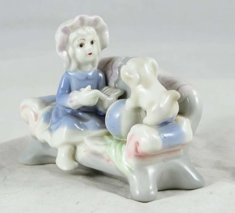 Girl With Puppy On A Bench - Adorable! - Bid Now!!!